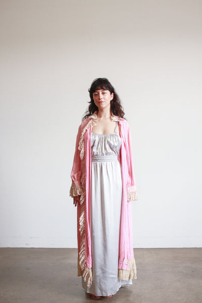 1930s Foxglove Pink Chinese Jacquard Duster