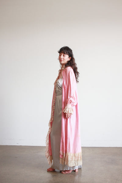 1930s Foxglove Pink Chinese Jacquard Duster