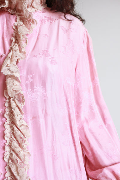 1930s Foxglove Pink Chinese Jacquard Duster