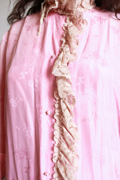 1930s Foxglove Pink Chinese Jacquard Duster