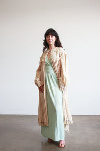 1800s Ecru Cotton Calico Lace Bib Duster