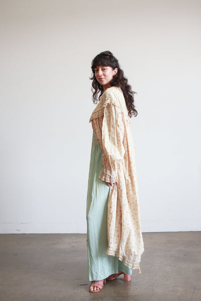 1800s Ecru Cotton Calico Lace Bib Duster