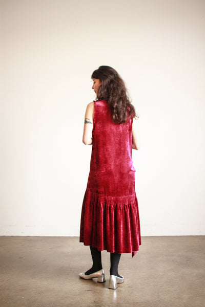 1920s Raspberry Silk Velvet Drop Waist Dress