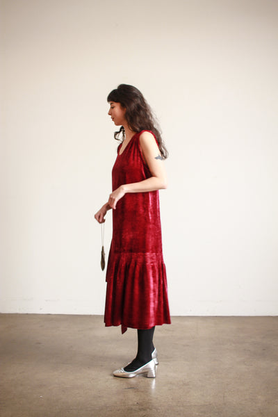 1920s Raspberry Silk Velvet Drop Waist Dress