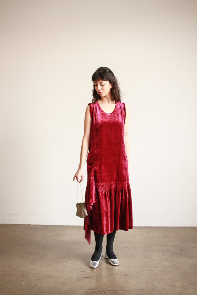 1920s Raspberry Silk Velvet Drop Waist Dress Blossom Vintage 1920s Raspberry Silk Velvet Drop Waist Dress Blossom Vintage