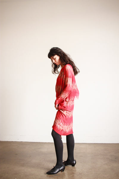 1920s Cherry Red Abstract Shawl Dress