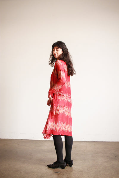 1920s Cherry Red Abstract Shawl Dress