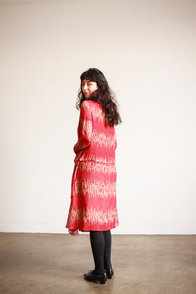 1920s Cherry Red Abstract Shawl Dress