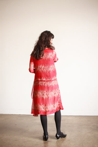 1920s Cherry Red Abstract Shawl Dress