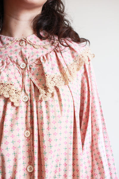 1800s Pink Cotton Calico Topper Dress