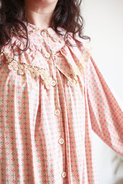 1800s Pink Cotton Calico Topper Dress