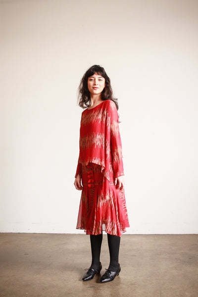 1920s Cherry Red Abstract Shawl Dress