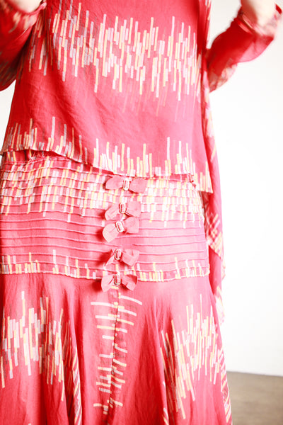 1920s Cherry Red Abstract Shawl Dress