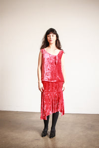 1920s Cherry Red Silk Velvet Dropwaist Dres