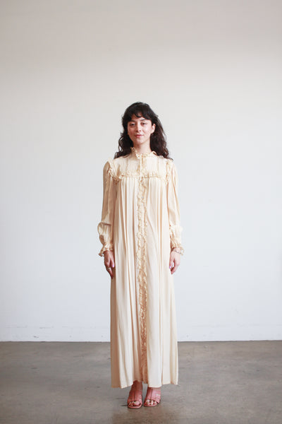 1940s  Beige Rayon Lace Trim Nightgown
