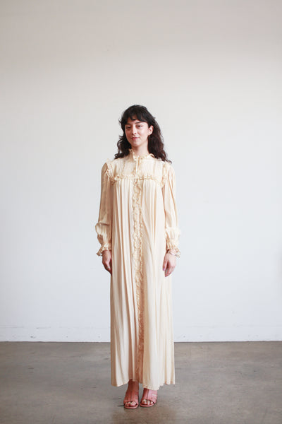 1940s  Beige Rayon Lace Trim Nightgown