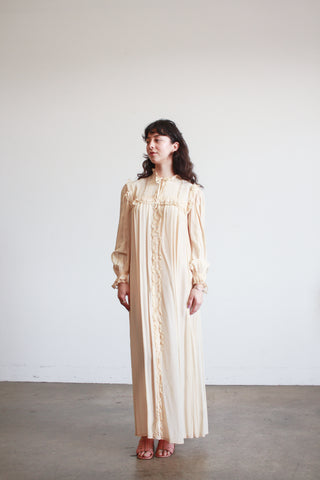 1940s  Beige Rayon Lace Trim Nightgown