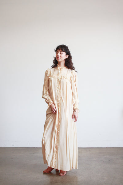 1940s  Beige Rayon Lace Trim Nightgown