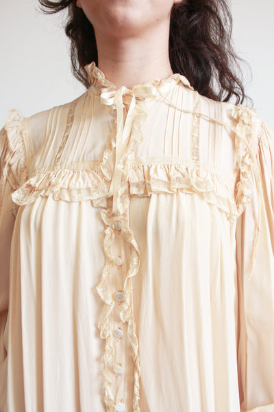 1940s  Beige Rayon Lace Trim Nightgown