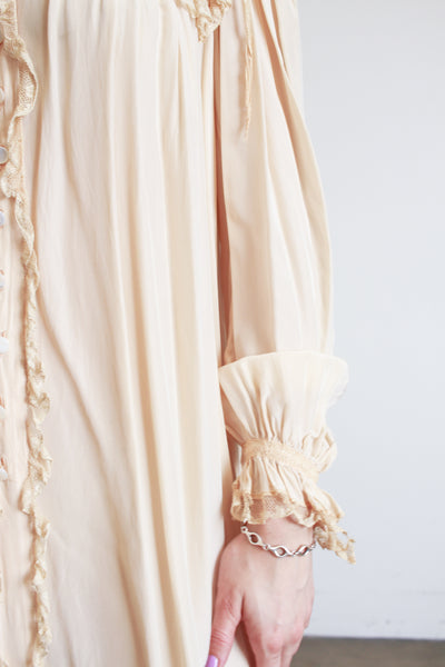 1940s  Beige Rayon Lace Trim Nightgown