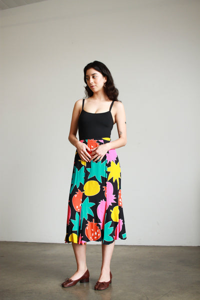 1980s Abstract Print Rayon Flare Skirt