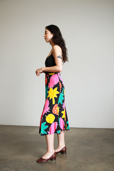 1980s Abstract Print Rayon Flare Skirt