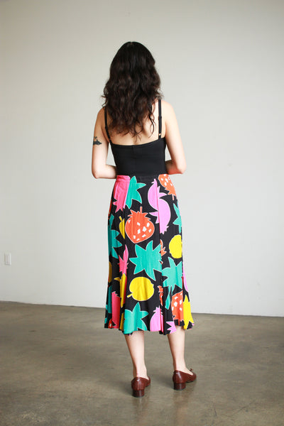 1980s Abstract Print Rayon Flare Skirt