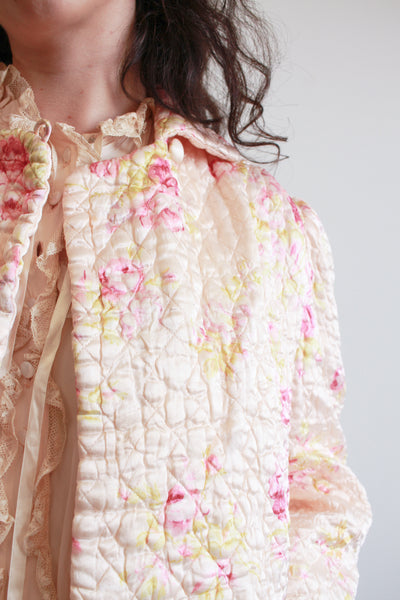 1950s Blush Quilted Floral Bed Jacket