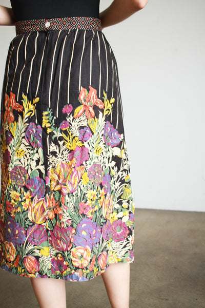 1970s Cotton Botanical Print Midi Skirt