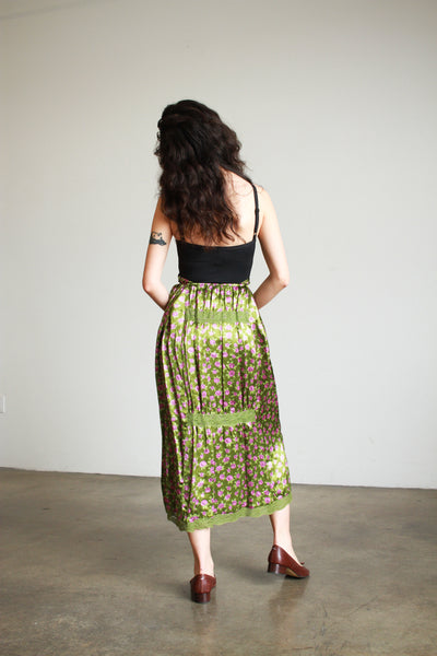 1990s Betsy Johnson Bias Silk Print Skirt