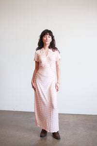 1940s Pink Jersey Nylon Striped Dress