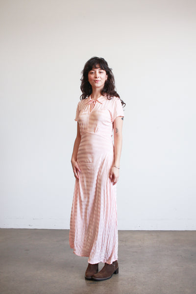 1940s Pink Jersey Nylon Striped Dress