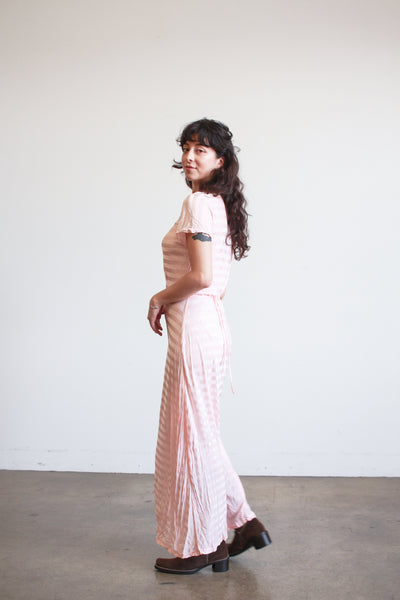 1940s Pink Jersey Nylon Striped Dress
