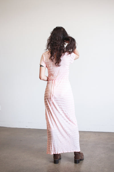 1940s Pink Jersey Nylon Striped Dress