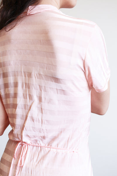 1940s Pink Jersey Nylon Striped Dress