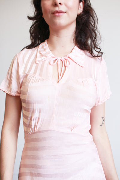 1940s Pink Jersey Nylon Striped Dress