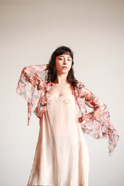 1930s Silk Chiffon Floral Print Jacket