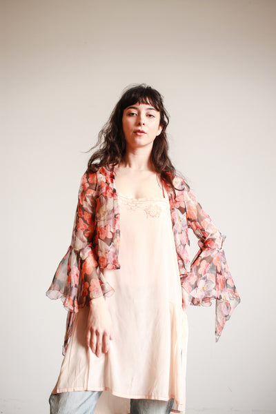 1930s Silk Chiffon Floral Print Jacket