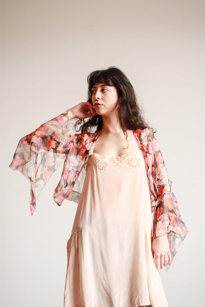 1930s Silk Chiffon Floral Print Jacket