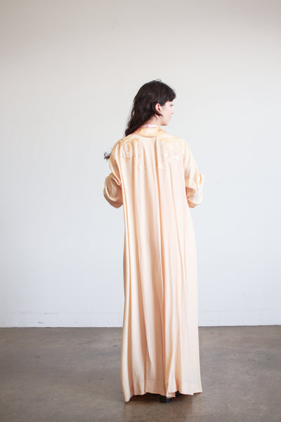 1940s Apricot Silk Appliqué Robe