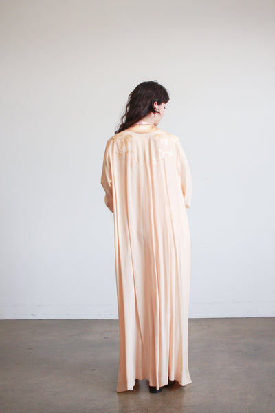 1940s Apricot Silk Appliqué Robe