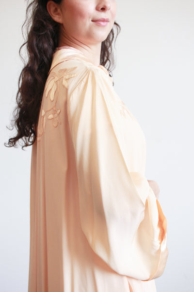 1940s Apricot Silk Appliqué Robe