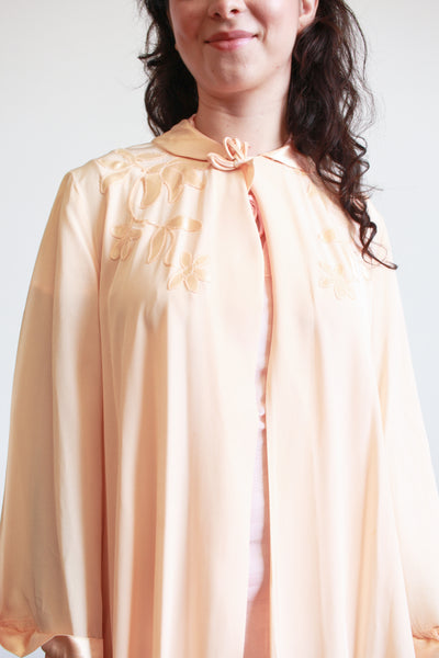 1940s Apricot Silk Appliqué Robe