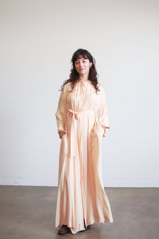 1940s Apricot Silk Appliqué Robe