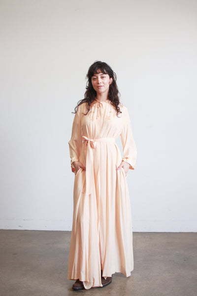 1940s Apricot Silk Appliqué Robe