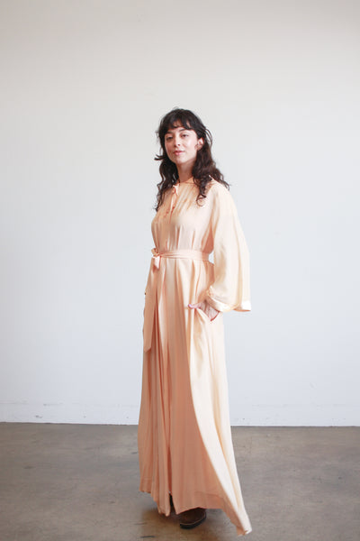 1940s Apricot Silk Appliqué Robe