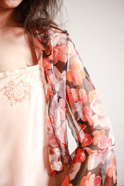 1930s Silk Chiffon Floral Print Jacket