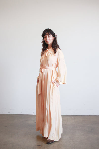 1940s Apricot Silk Appliqué Robe
