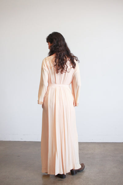 1940s Apricot Silk Appliqué Robe