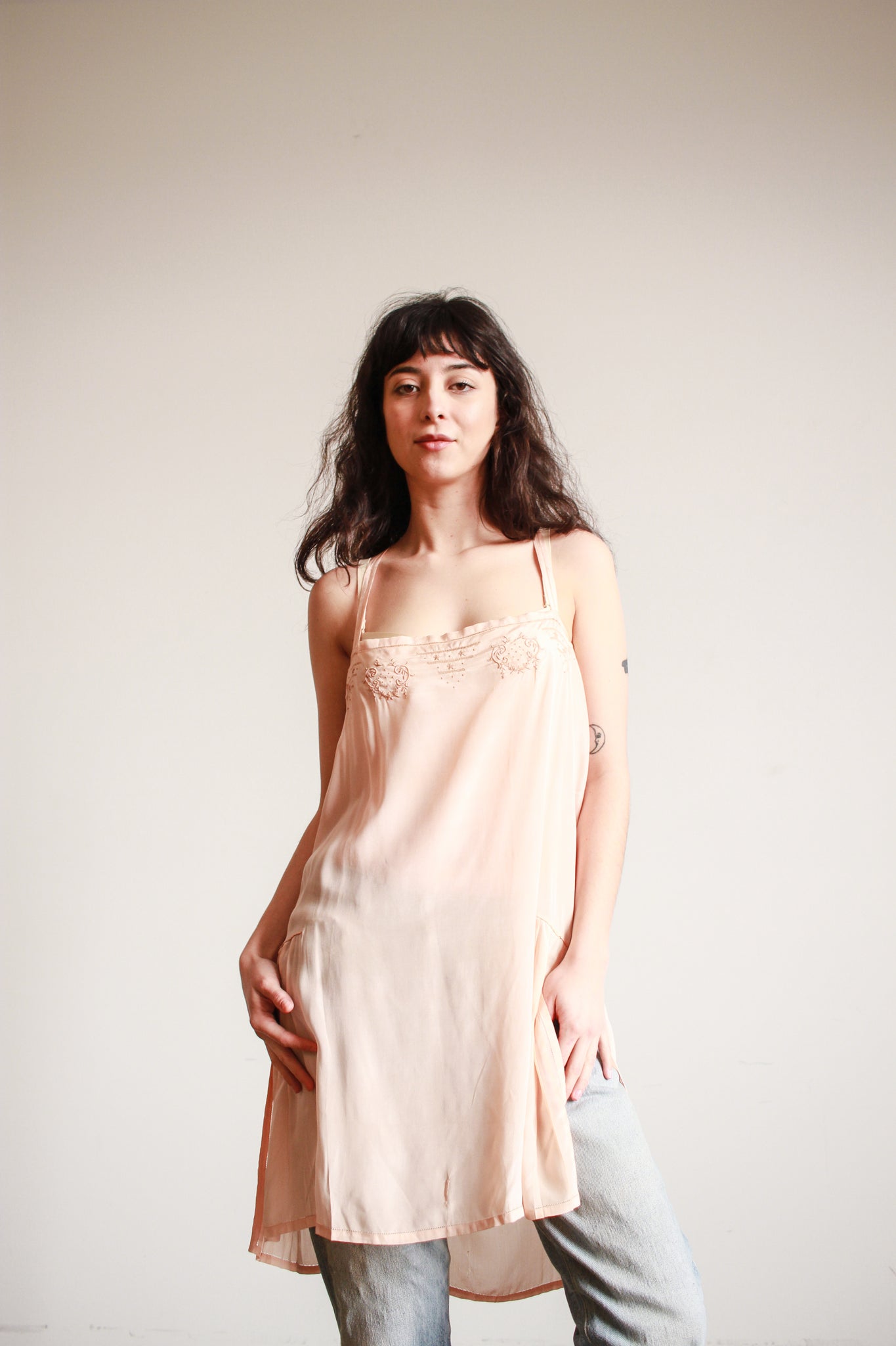 1930s Blush Monogram Silk Slip Dress